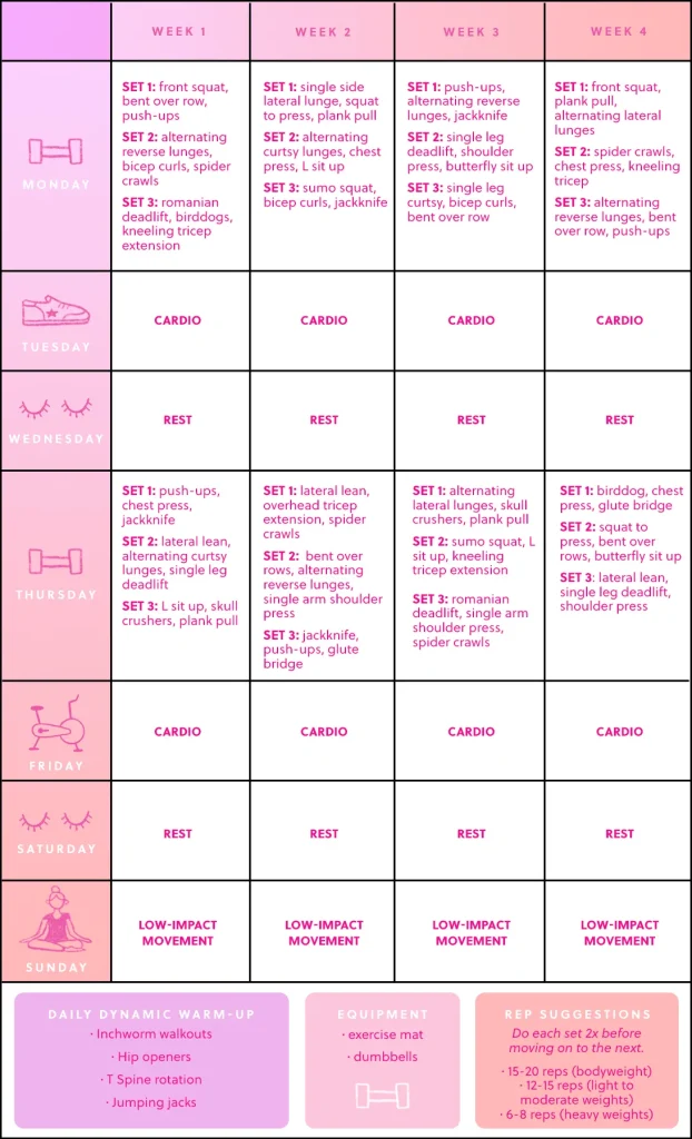 4 week home workout plan schedule