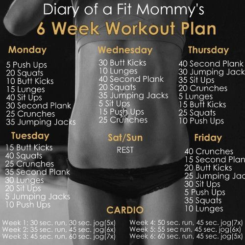 6 week at home workout plan poster showing simple exercises and motivation for home fitness