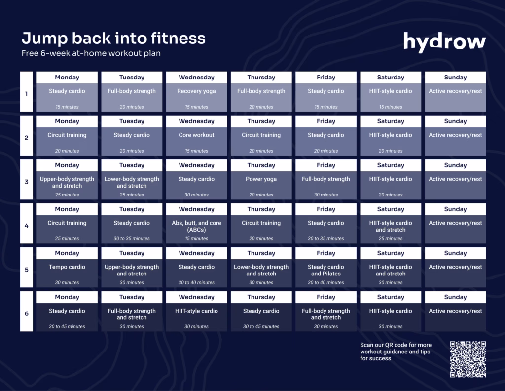 hydrow jump back into fitness 6 week workout plan