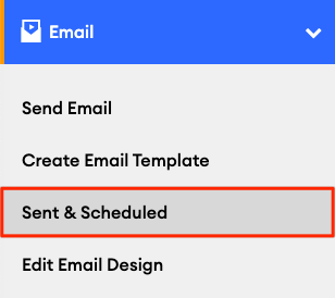 Screenshot showing the "Sent & Scheduled" option for an email campaign on an Android device.